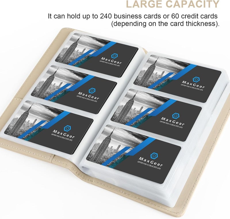 MaxGear Business Card Organizer, 240 Cards Book Portable Business Card Holder for Men & Women, Professional PU Credit Cards Binder File Storage, Off-white - Image 4
